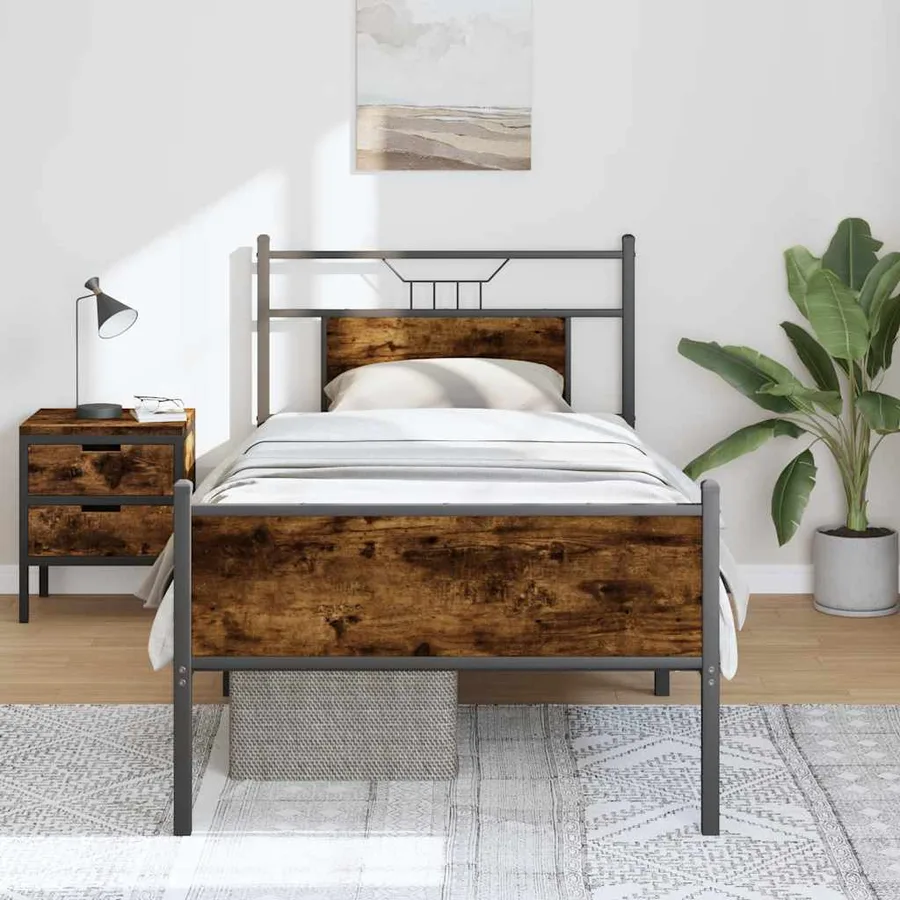 Cadre de lit sans matelas chêne fumé 90x190cm bois d'ingénierie - 4