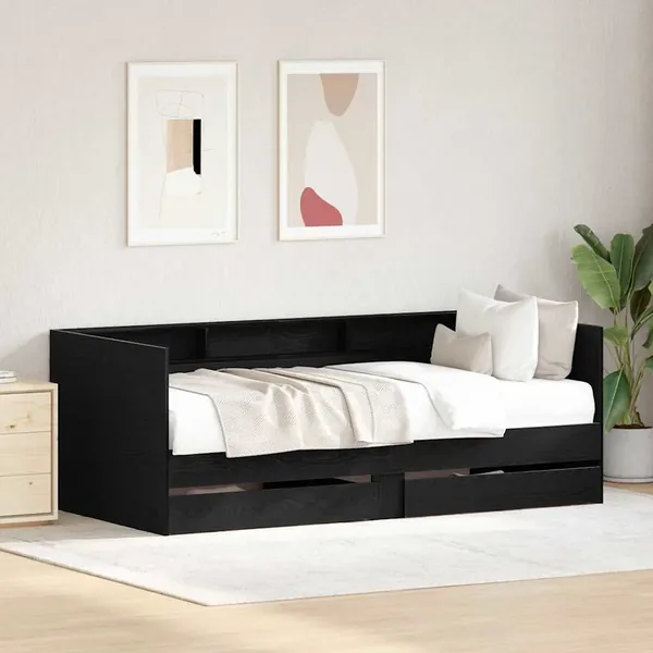 Lit d'appoint Chêne noir 90 x 200 cm Bois d'ingénierie