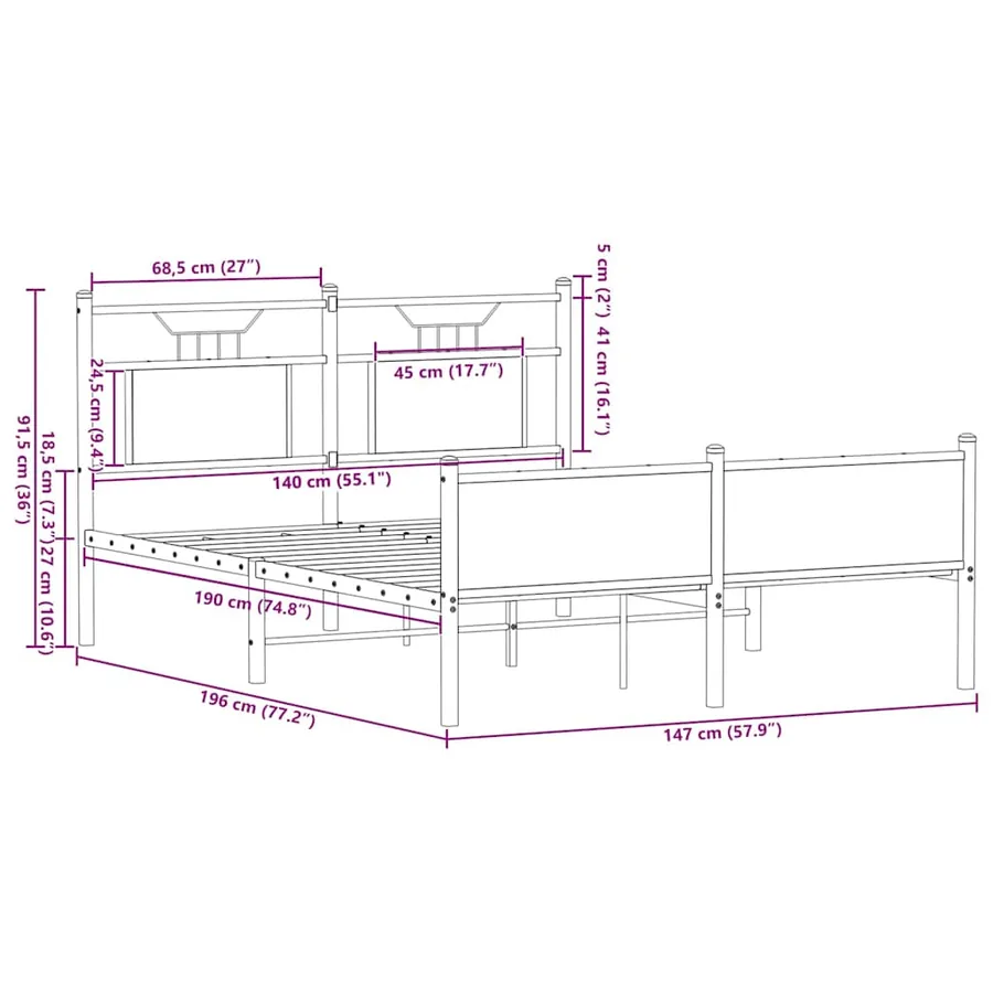Cadre de lit sans matelas chêne fumé 140x190 cm bois ingénierie - 11