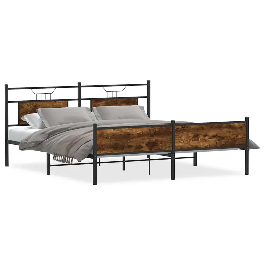 Cadre de lit en métal sans matelas chêne fumé 180x200 cm - 2