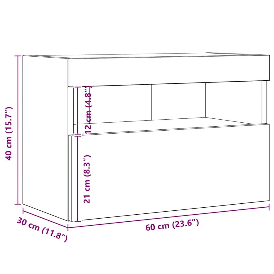 Meuble TV mural Chêne noir 60 x 30 x 40 cm Bois d'ingénierie - 16