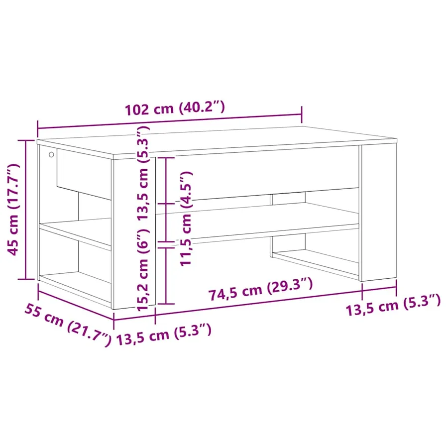 Table basse Chêne noir 102 x 55 x 45 cm Bois d'ingénierie - 8