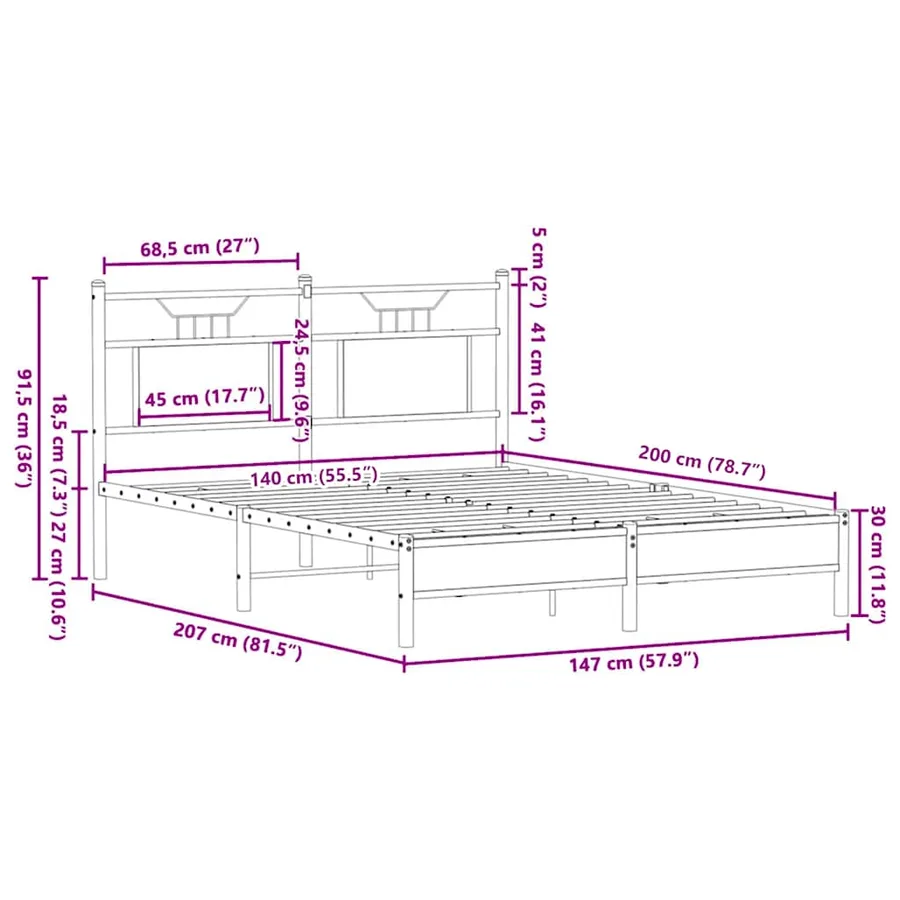 Cadre de lit sans matelas chêne sonoma 140x200 cm - 11