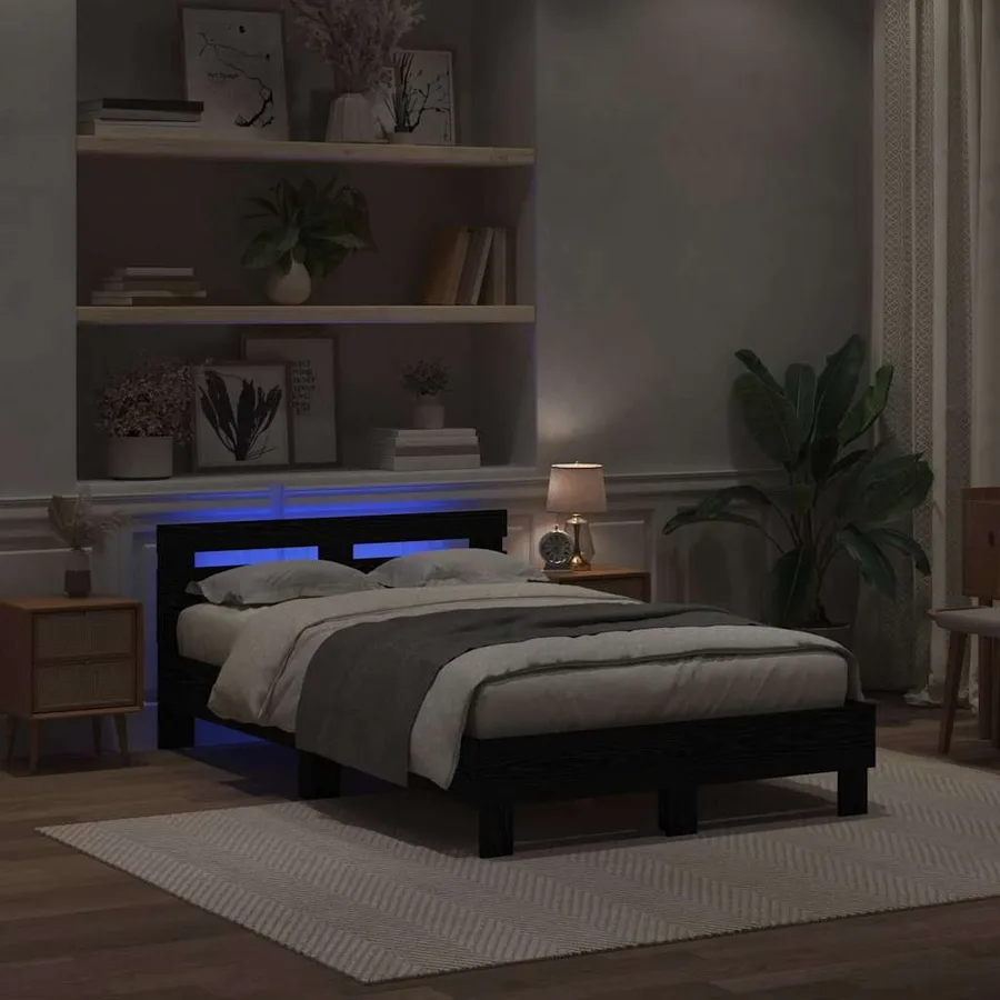 Cadre de lit avec LED Chêne noir 135 x 190 cm Bois d'ingénierie - 3