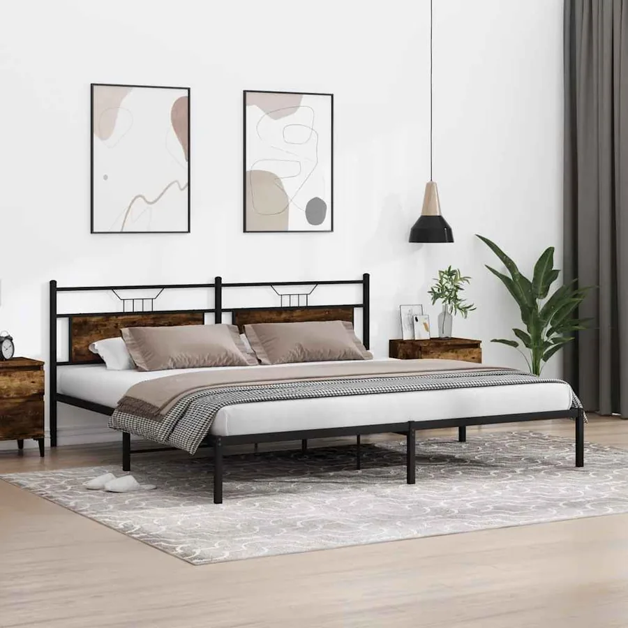 Cadre de lit sans matelas chêne fumé 200x200 cm bois ingénierie - 4