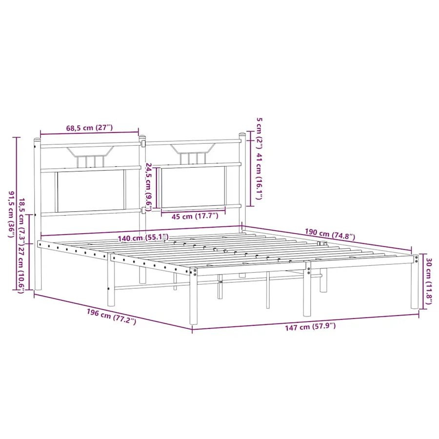 Cadre de lit sans matelas chêne sonoma 140x190 cm - 11