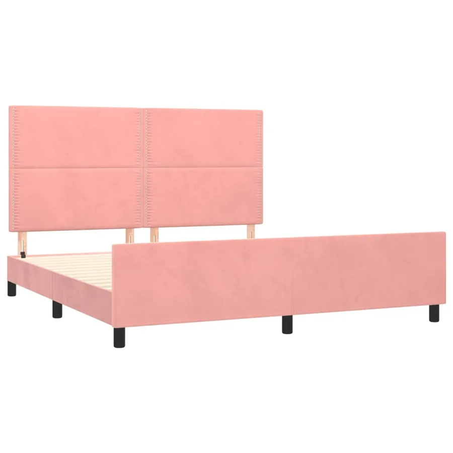 Cadre de lit sans matelas rose velours - 4