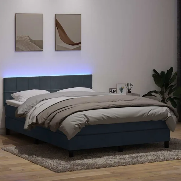 Sommier à lattes de lit et matelas et LED gris foncé 160x220cm velours