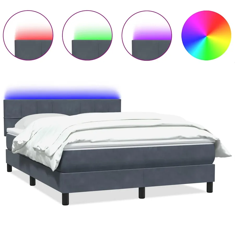 Sommier à lattes de lit et matelas et LED gris foncé 160x220cm velours - 2
