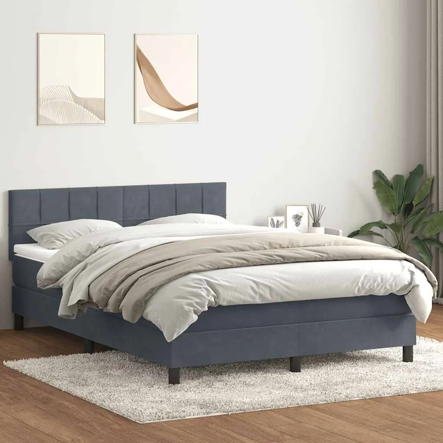 Sommier à lattes de lit et matelas et LED gris foncé 160x220cm velours - 4