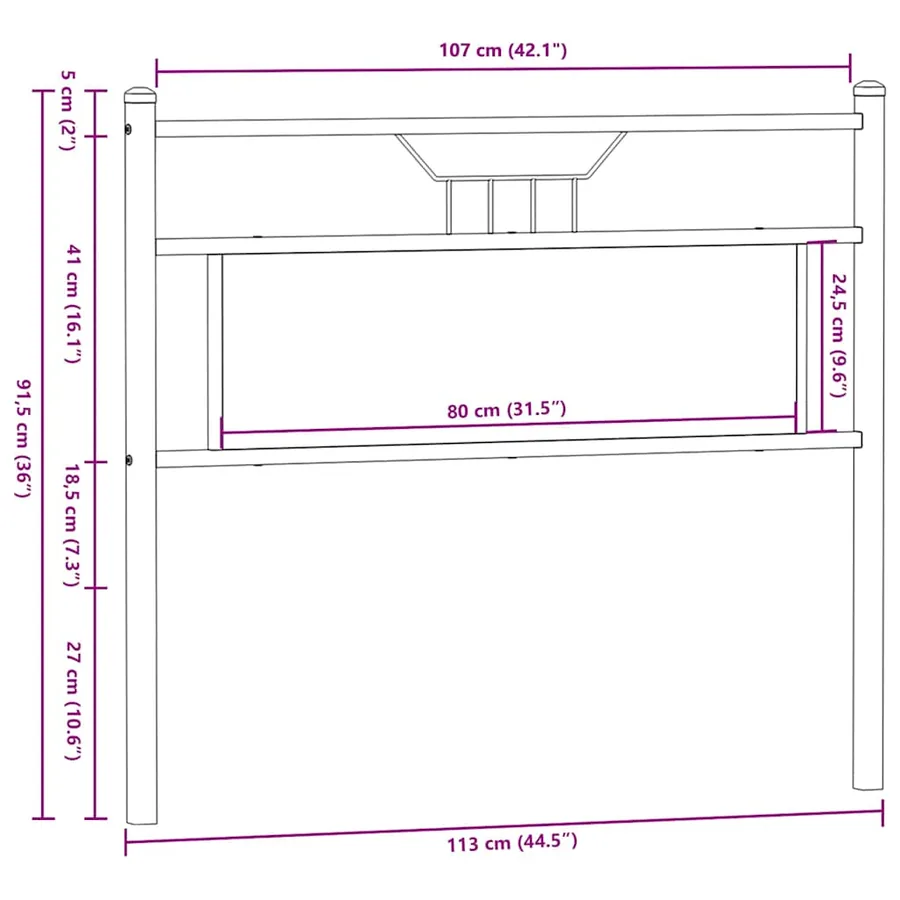 Tête de lit de remplacement chêne fumé 107 cm bois d'ingénierie et acier - 8