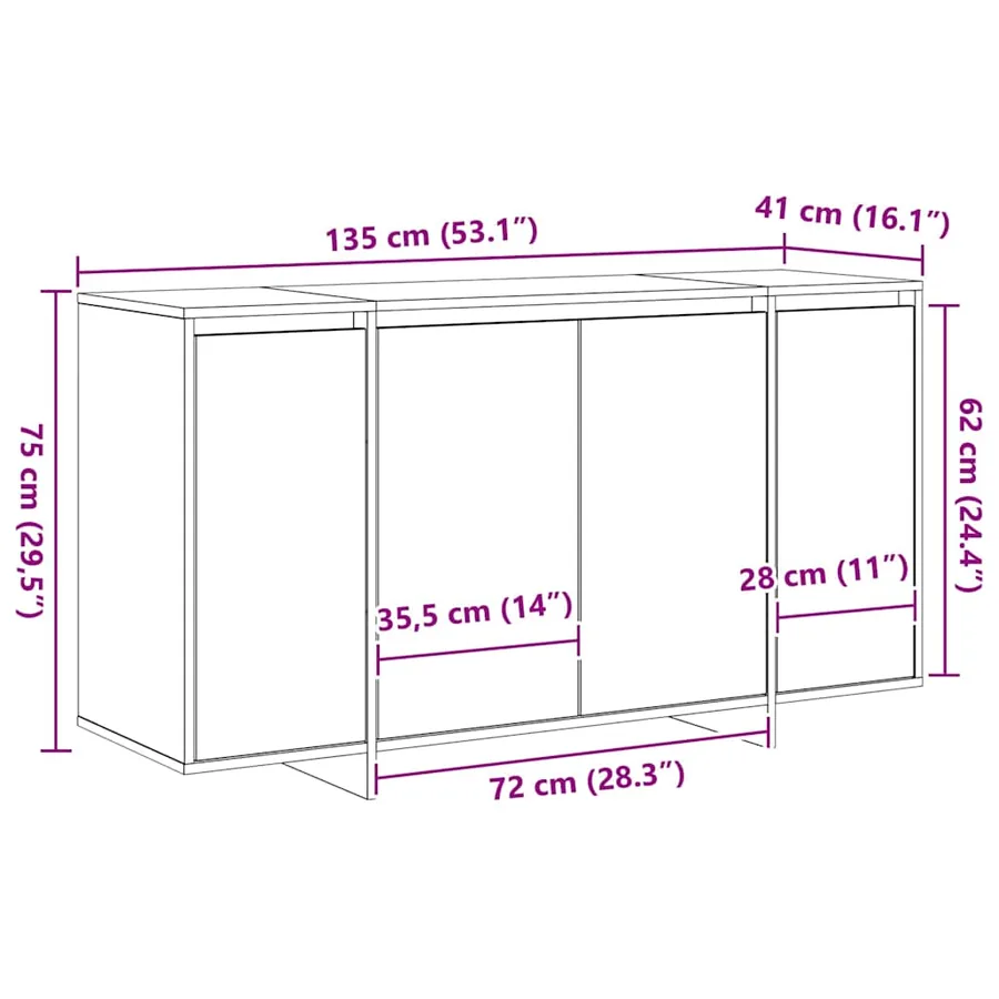 Buffet Bois ancien 135 x 41 x 75 cm Bois d'ingénierie - 12