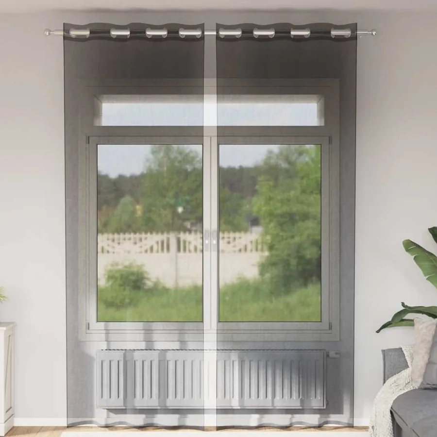 Rideaux en voile avec œillets 2 pcs noir 140x300 cm