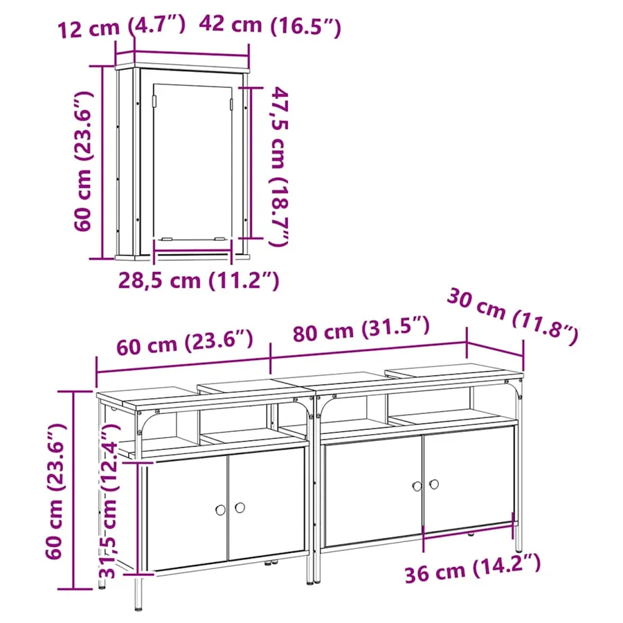 Meubles de salle de bain 3 pcs Noir Bois d'ingénierie - 16