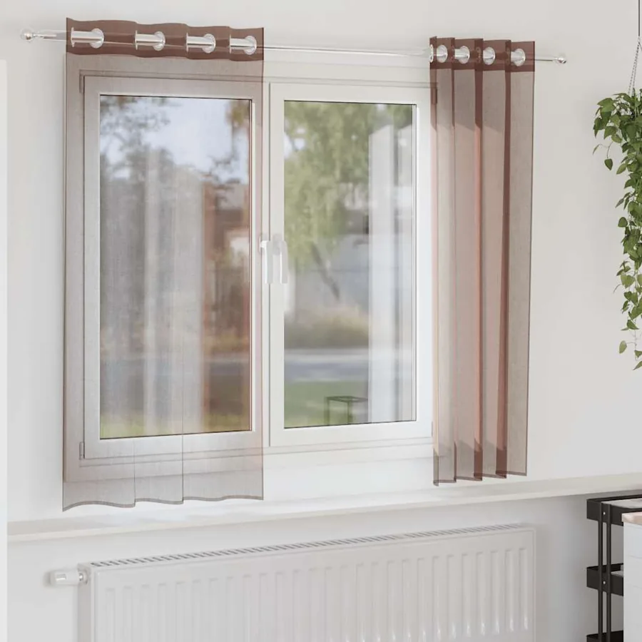 Rideaux en voile avec œillets 2 pcs marron 140x175 cm