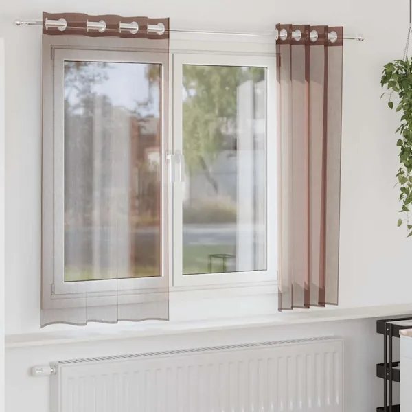 Rideaux en voile avec œillets 2 pcs marron 140x175 cm