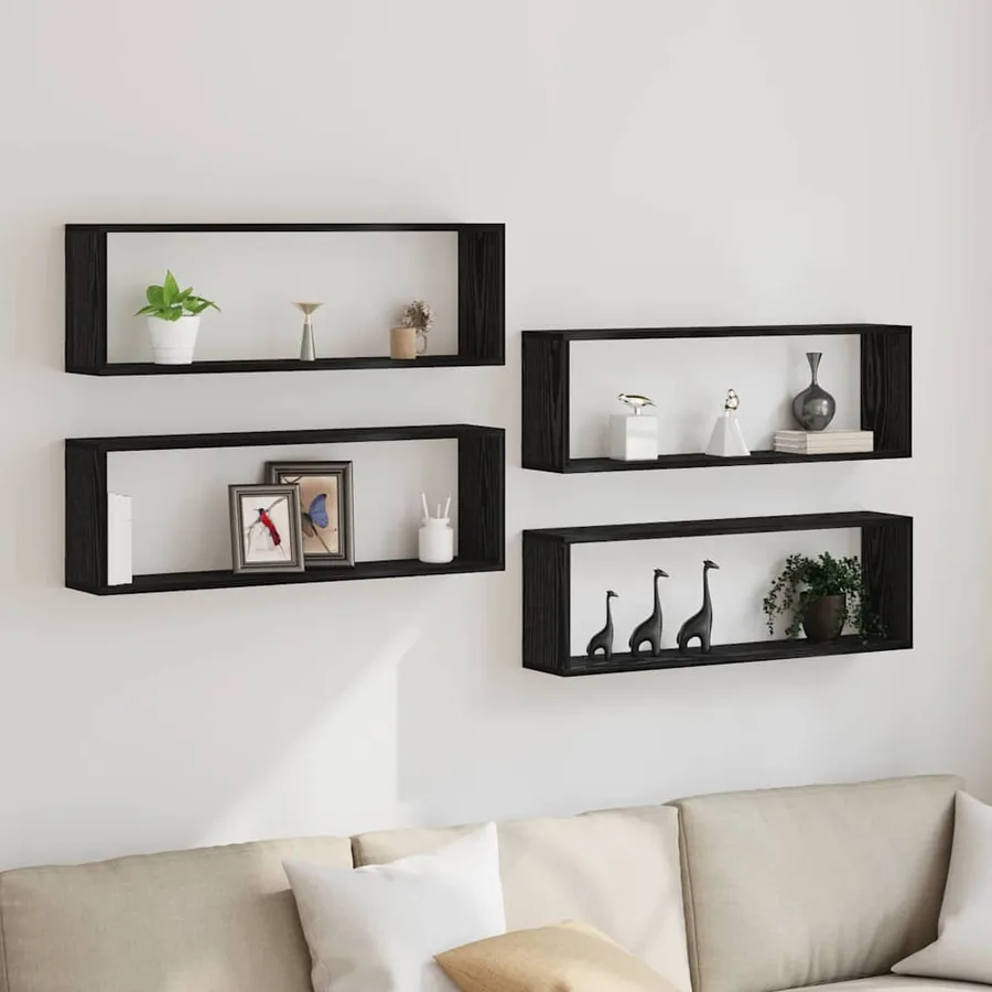 Étagères Murales avec étagère 4 pcs Chêne noir 80 x 15 x 26 cm