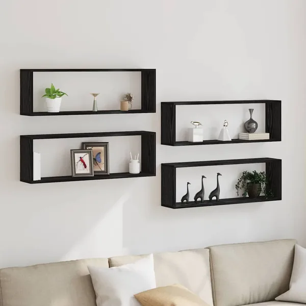 Étagères Murales avec étagère 4 pcs Chêne noir 80 x 15 x 26 cm