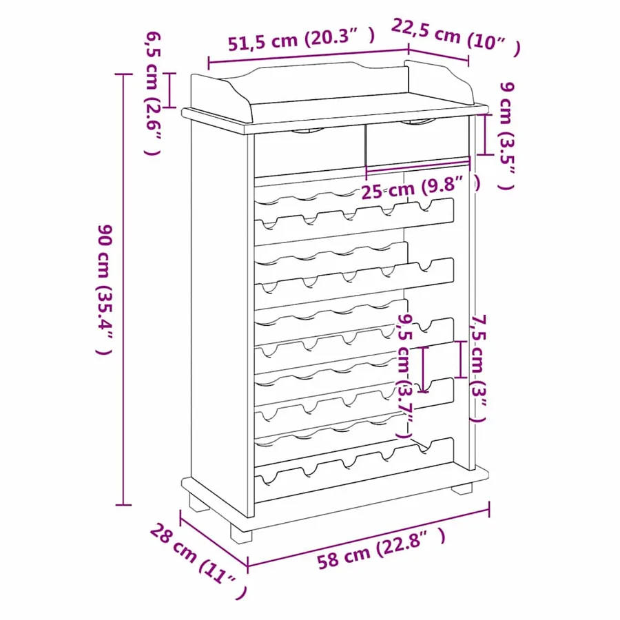 Étagère à vin Marron 58 x 28 x 90 cm Bois de pin massif - 11