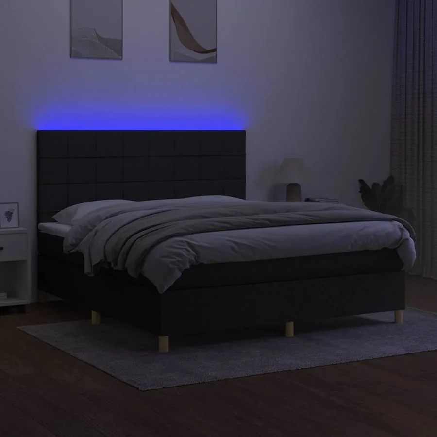 Sommier à lattes de lit et matelas et LED Noir 160x200 cm Tissu - 4