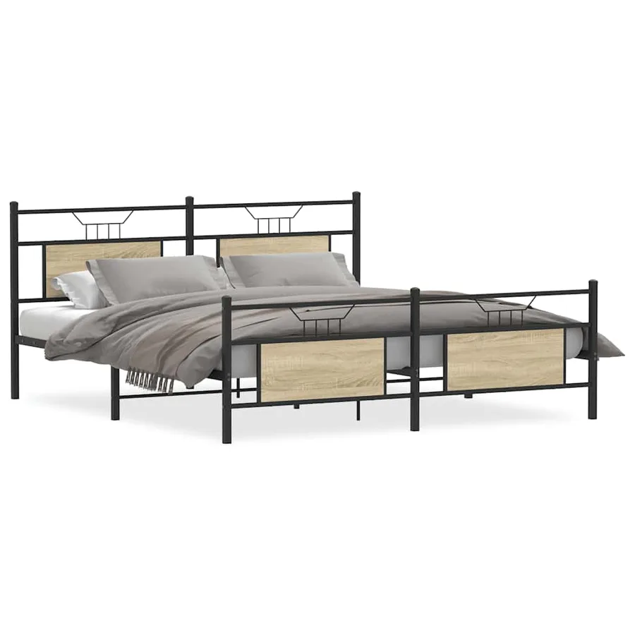 Cadre de lit en métal sans matelas chêne sonoma 180x200 cm - 2