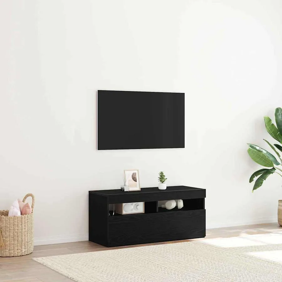 Meuble TV avec LED Chêne noir 90 x 35 x 40 cm Bois d'ingénierie