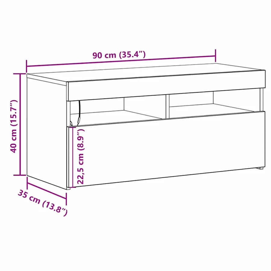 Meuble TV avec LED Chêne noir 90 x 35 x 40 cm Bois d'ingénierie - 13
