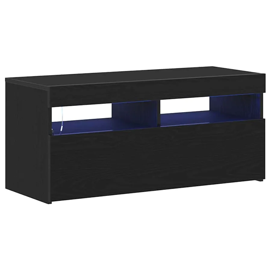 Meuble TV avec LED Chêne noir 90 x 35 x 40 cm Bois d'ingénierie - 2