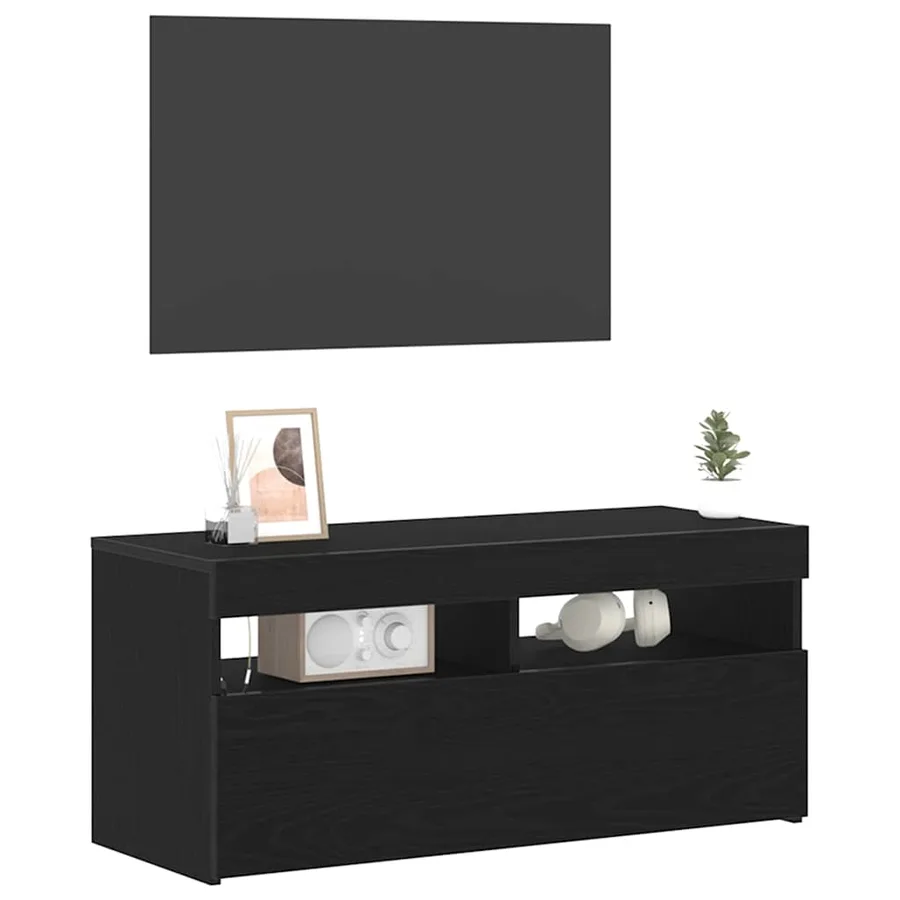 Meuble TV avec LED Chêne noir 90 x 35 x 40 cm Bois d'ingénierie - 3