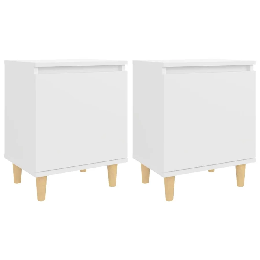 Tables de chevet avec pieds en bois 2 pcs Blanc 40x30x50 cm - 2
