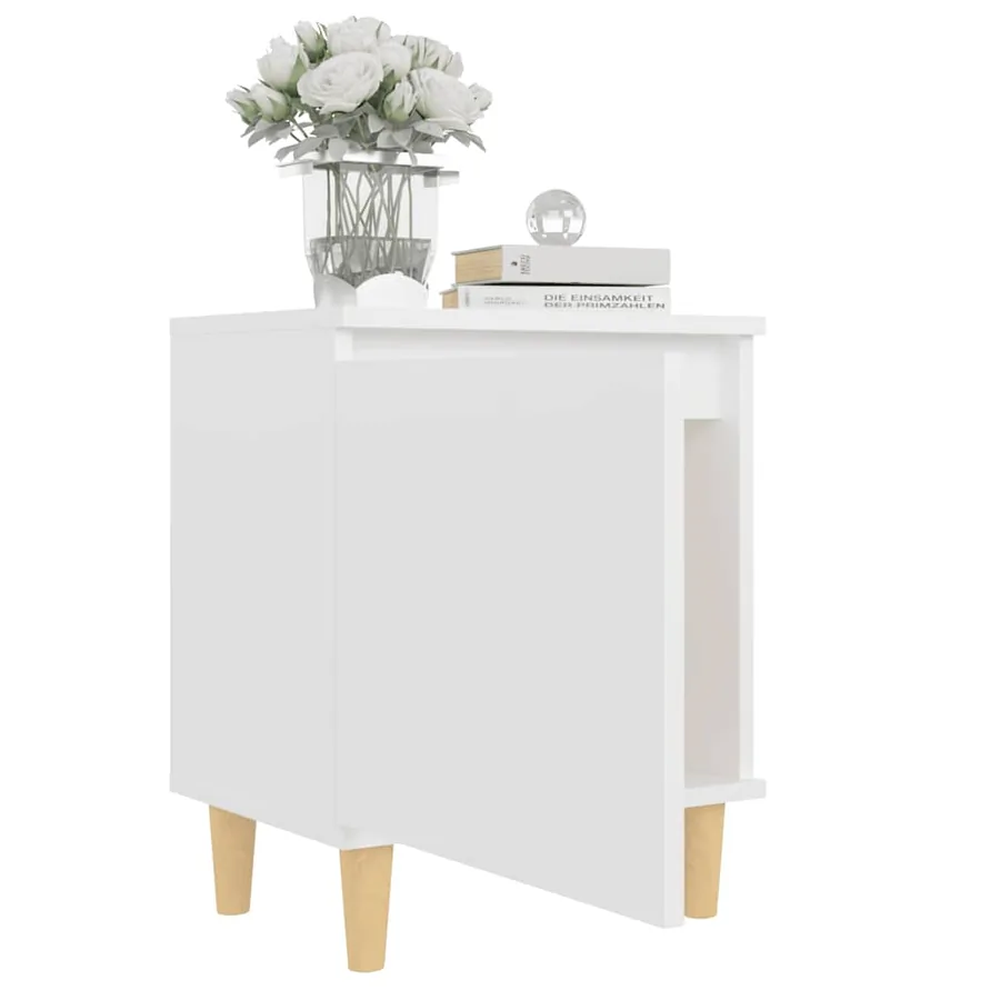 Tables de chevet avec pieds en bois 2 pcs Blanc 40x30x50 cm - 7