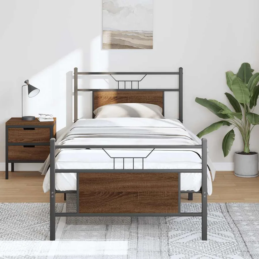Cadre de lit sans matelas chêne marron 75x190cm bois ingénierie - 4
