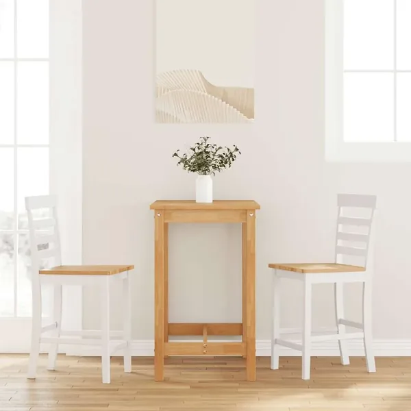 Tabourets de bar 2 pcs blanc bois massif d'hévéa