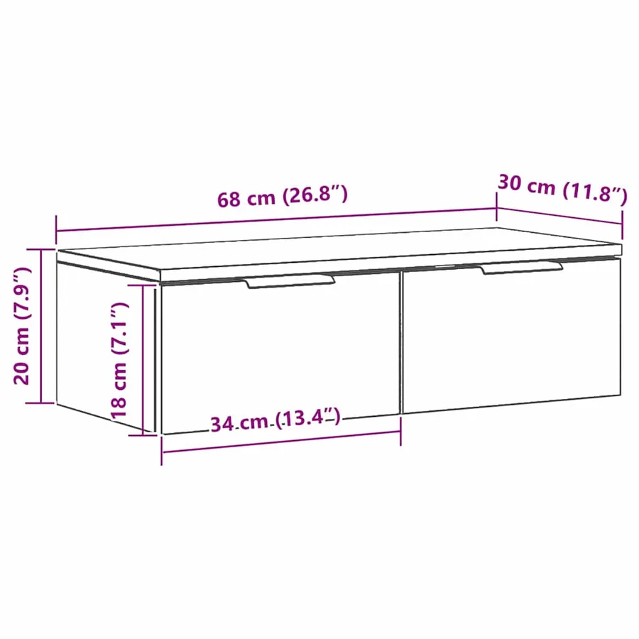 Meuble mural Chêne noir 68 x 30 x 20 cm Bois d'ingénierie - 12