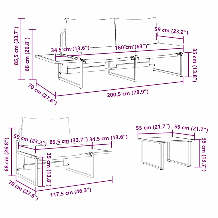 Ensemble de salle à manger pour jardin 3 pcs Taupe Acier - 12