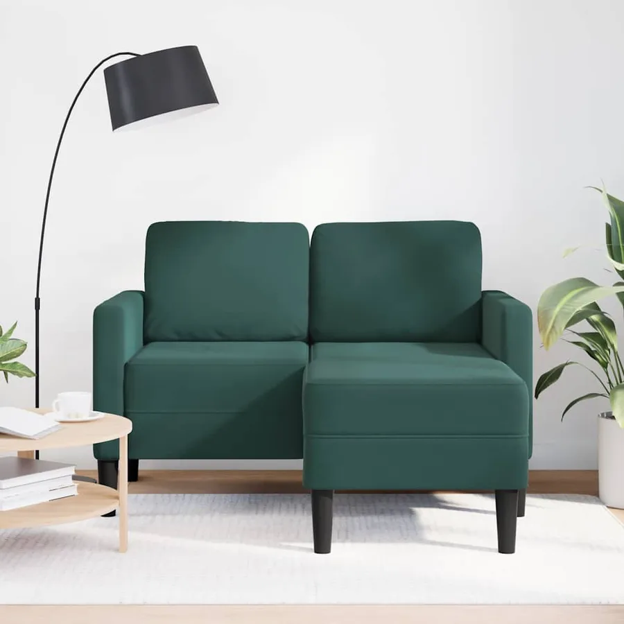 Canapé 2 places avec méridienne en L vert foncé 125 cm velours - 3