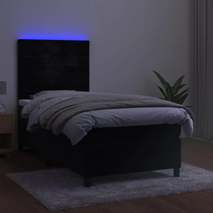 Sommier à lattes de lit avec matelas LED Noir 80x200cm Velours - 4