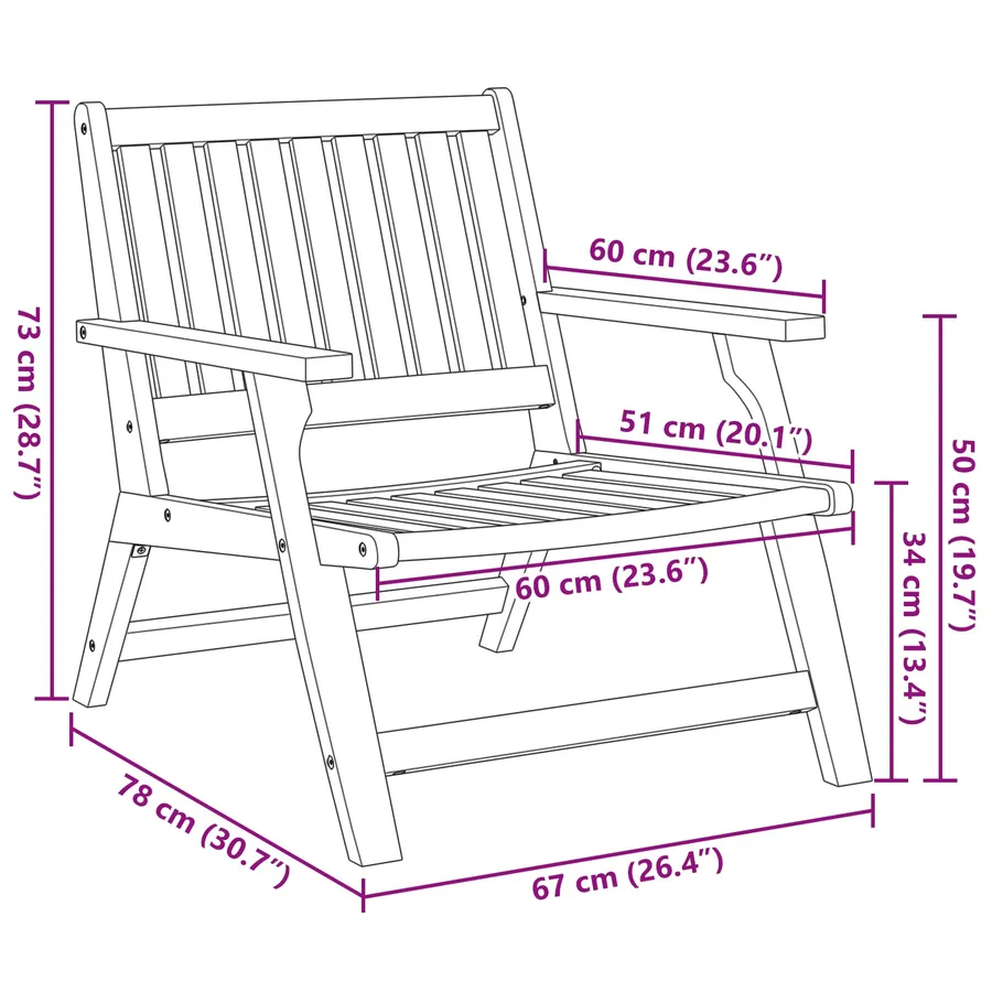 Chaise de jardin 3 pcs Marron Bois d'Acacia Massif - 8