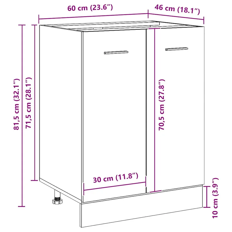 Meuble Bas Chêne Noir 60x46x81,5 cm Bois Contreplaqué - 14
