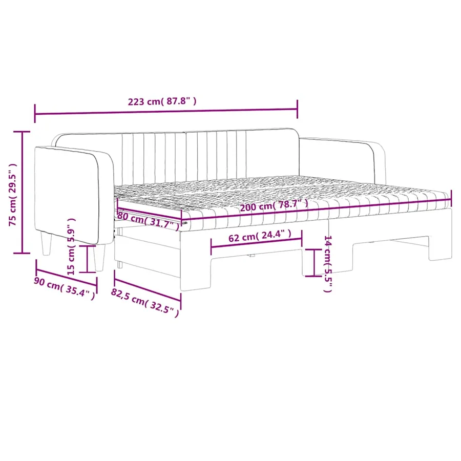 Lit de jour avec gigogne et matelas gris foncé 80x200cm velours - 12