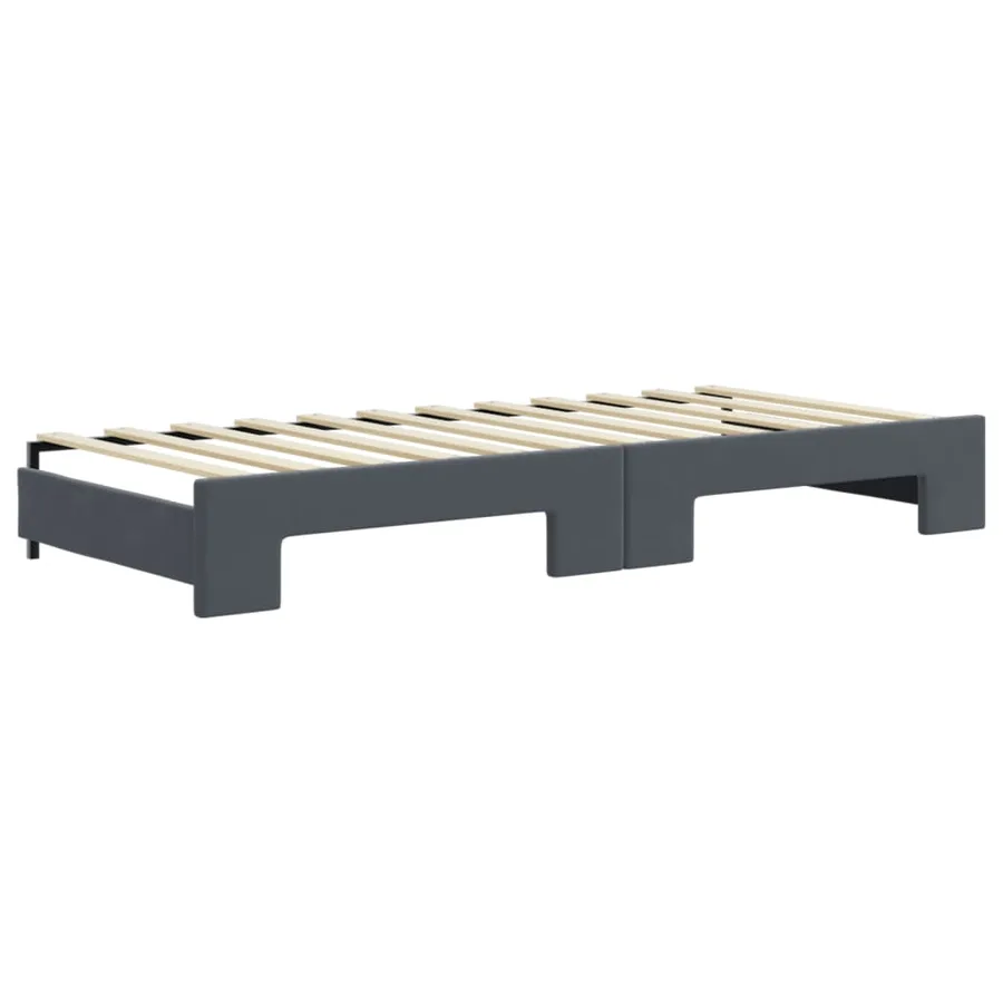 Lit de jour avec gigogne et matelas gris foncé 80x200cm velours - 5