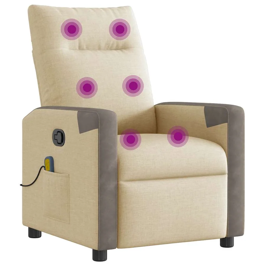 Fauteuil de massage inclinable Crème Tissu - 7