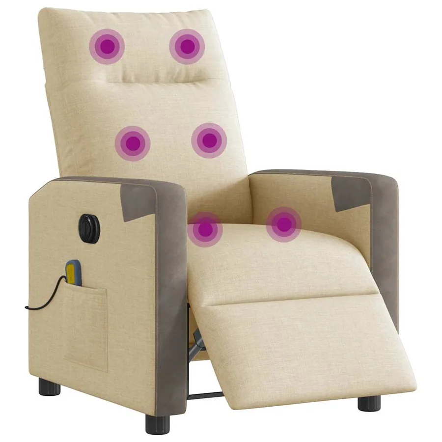 Fauteuil inclinable de massage électrique crème tissu - 2