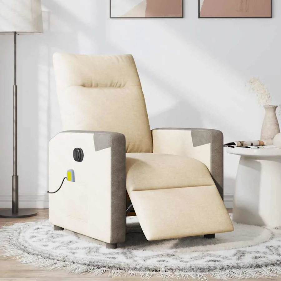 Fauteuil inclinable de massage électrique crème tissu - 3