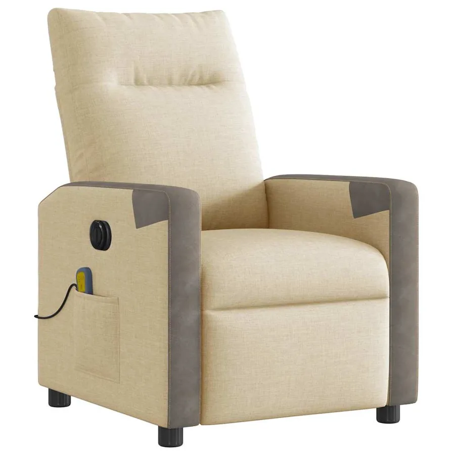 Fauteuil inclinable de massage électrique crème tissu - 5