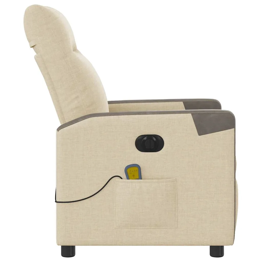 Fauteuil inclinable de massage électrique crème tissu - 6