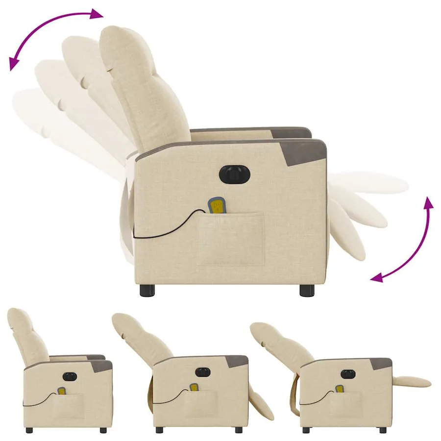 Fauteuil inclinable de massage électrique crème tissu - 8