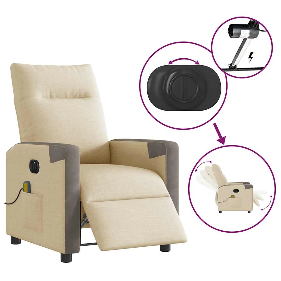 Fauteuil inclinable de massage électrique crème tissu - 9