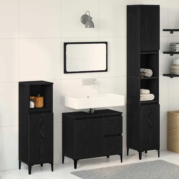 Ensemble de mobilier de salle de bain 3 pcs Chêne noir