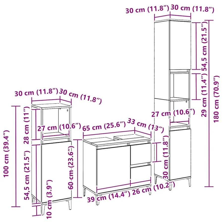 Ensemble de mobilier de salle de bain 3 pcs Chêne noir - 15